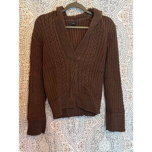 Gap Brown Cable Knit Hooded Sweater With V-Neckline Womens Medium